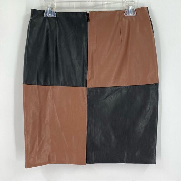 Bar iii Women’s Square Color Block Black and Brown Faux Leather Pencil Skirt 6 - Picture 3 of 3